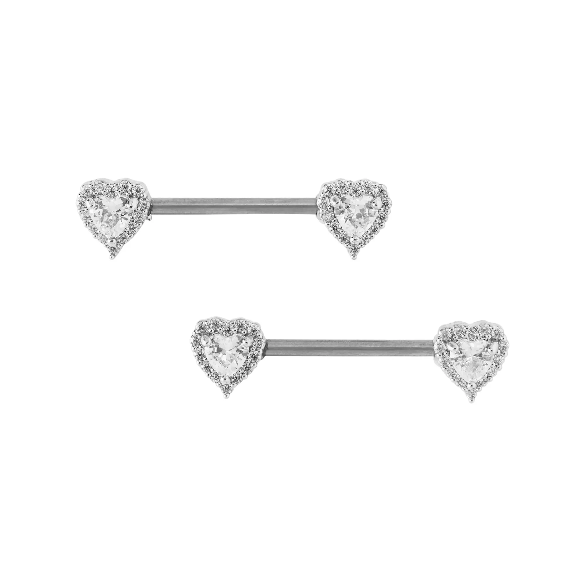 CZ Heart Titanium Nipple Barbells - 14 Gauge at Spencer's