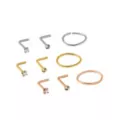 Multi-Pack CZ Rose Gold Silver and Gold L-Bend and Hoop Nose Rings 9 Pack - 20 Gauge at Spencer's