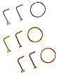 Multi-Pack CZ Rose Gold Silver and Gold L-Bend and Hoop Nose Rings 9 Pack - 20 Gauge