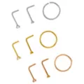 Multi-Pack CZ Rose Gold Silver and Gold L-Bend and Hoop Nose Rings 9 Pack - 20 Gauge at Spencer's