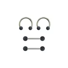 Multi-Pack Matte Black and Gray Horseshoe Rings and Nipple Barbells 2 Pair - 14 Gauge at Spencer's