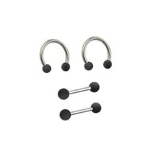 Multi-Pack Matte Black and Gray Horseshoe Rings and Nipple Barbells 2 Pair - 14 Gauge at Spencer's