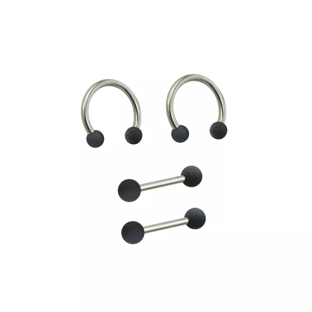 Multi-Pack Matte Black and Gray Horseshoe Rings and Nipple Barbells 2 Pair - 14 Gauge at Spencer's