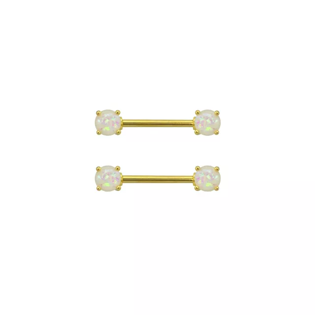White Opal-Effect Nipple Barbells - 14 Gauge at Spencer's