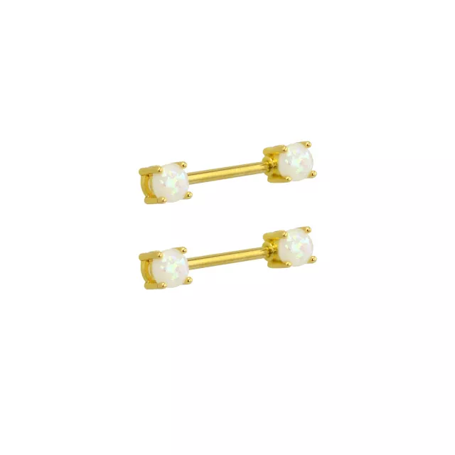White Opal-Effect Nipple Barbells - 14 Gauge at Spencer's
