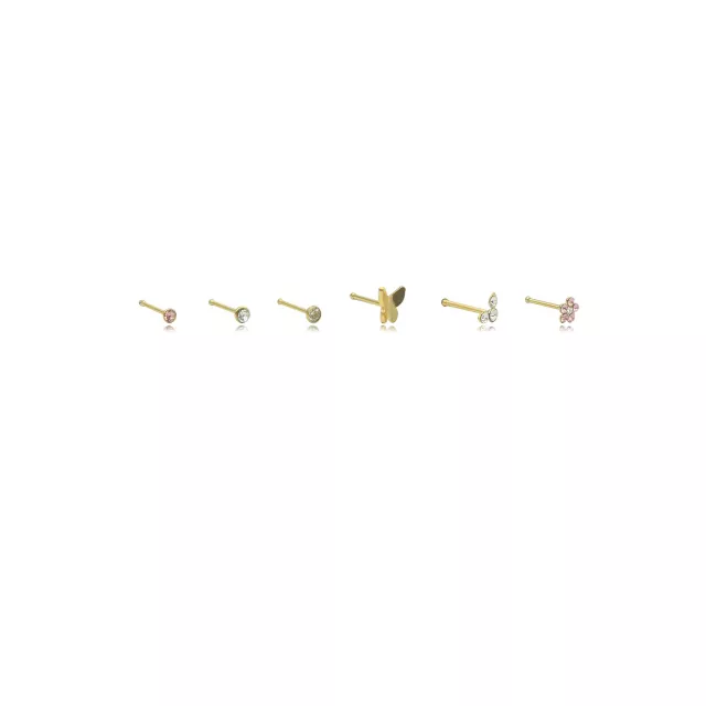 Multi-Pack CZ Butterfly and Flower Stud Nose Rings 6 Pack - 20 Gauge at Spencer's