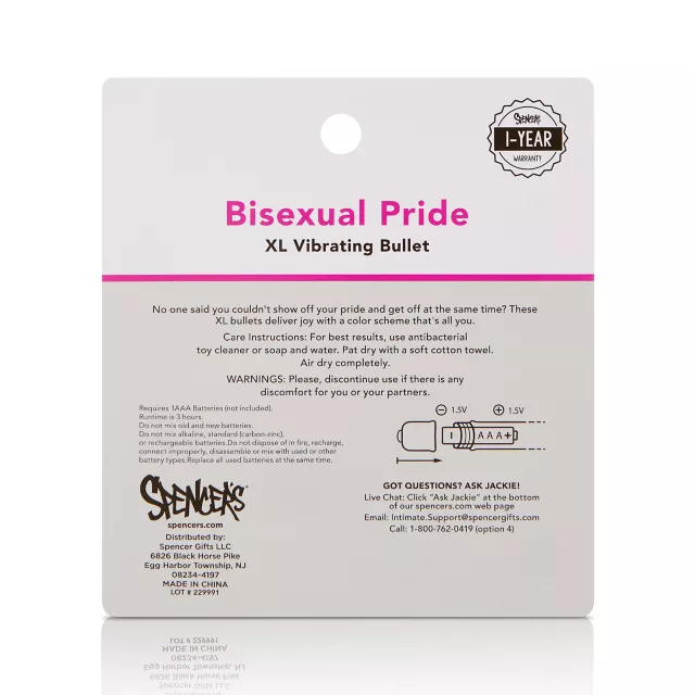 Bisexual Pride 10-Function Waterproof XL Bullet Vibrator 3.25 Inch - Sexology at Spencer's
