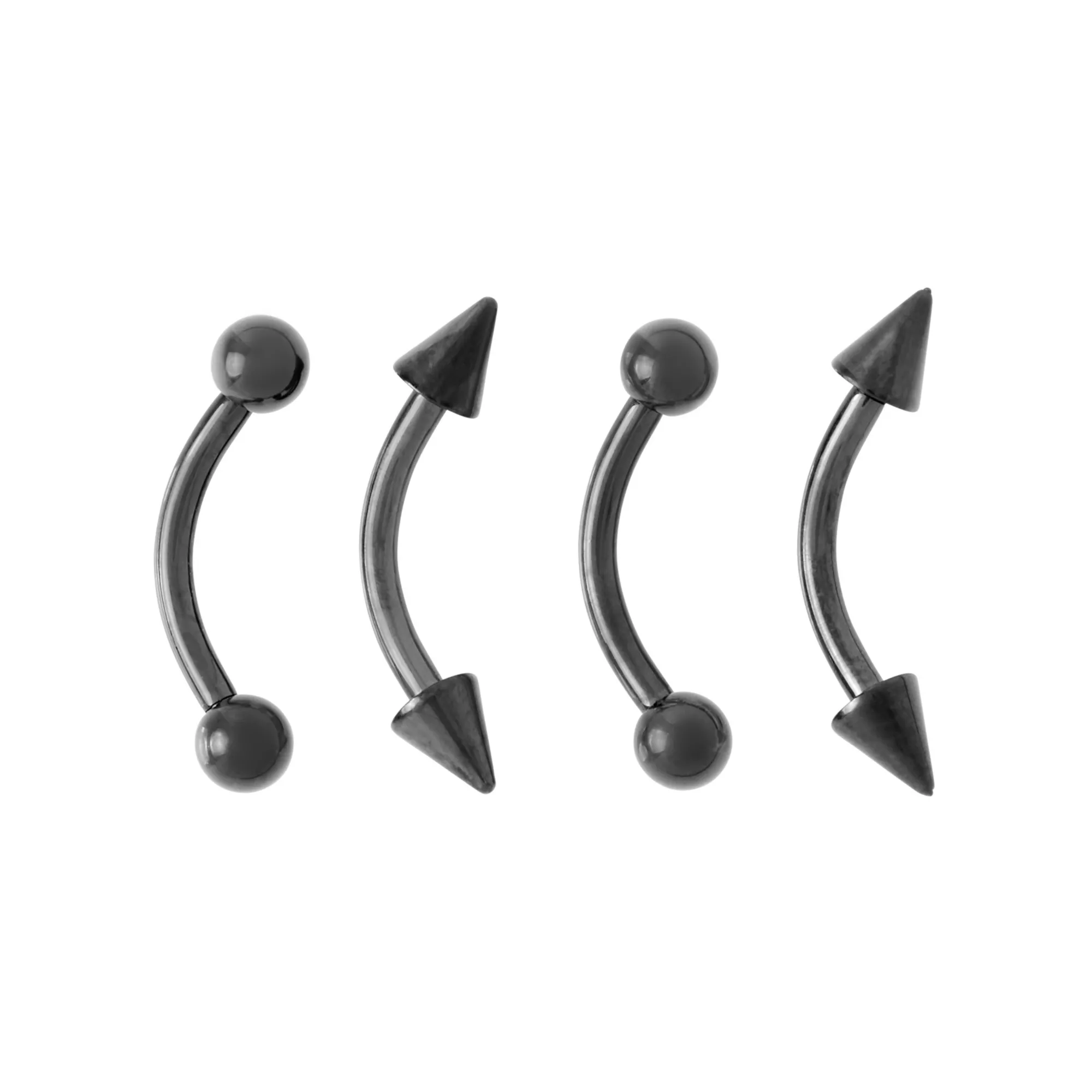 Multi-Pack Black Spike and Round Titanium Curved Barbells 4 Pack - 16 Gauge at Spencer's