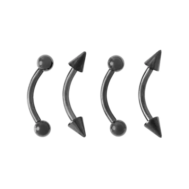Multi-Pack Black Spike and Round Titanium Curved Barbells 4 Pack - 16 Gauge at Spencer's