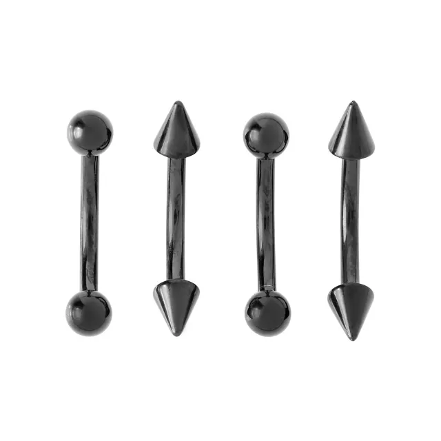 Multi-Pack Black Spike and Round Titanium Curved Barbells 4 Pack - 16 Gauge at Spencer's