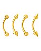 Multi-Pack Goldplated Spike and Round Titanium Curved Barbells 4 Pack - 16 Gauge