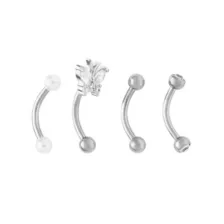 Multi-Pack CZ Butterfly and Pearl-Effect Titanium Curved Barbells 4 Pack - 16 Gauge at Spencer's