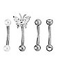 Multi-Pack CZ Butterfly and Pearl-Effect Titanium Curved Barbells 4 Pack - 16 Gauge