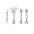 Multi-Pack CZ Butterfly and Pearl-Effect Titanium Curved Barbells 4 Pack - 16 Gauge at Spencer's