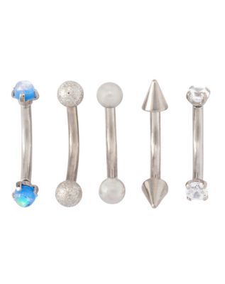 Multi-Pack CZ Blue and Spike Titanium Curved Barbells 5 Pack - 16 Gauge