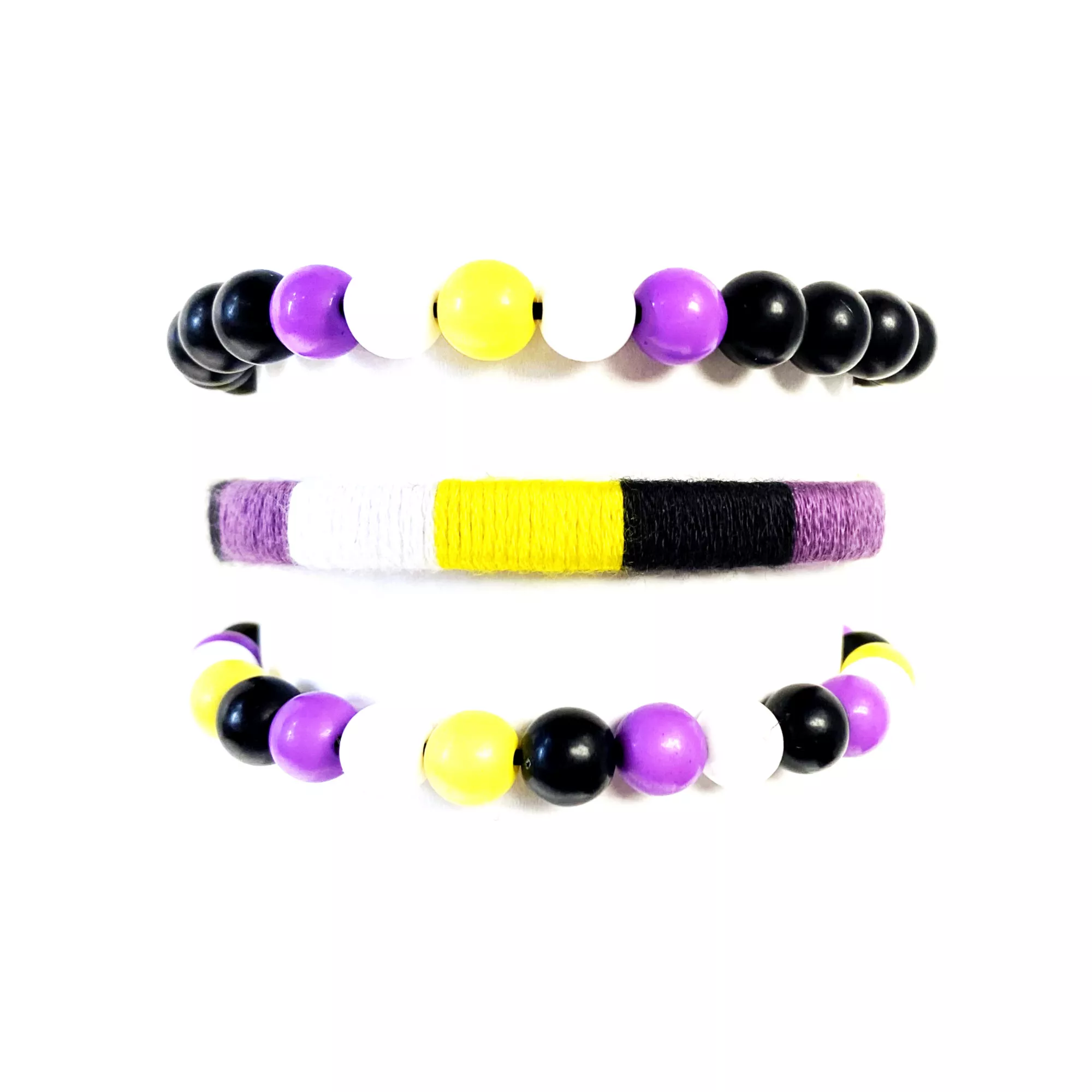 Multi-Pack Nonbinary Pride Cord and Beaded Bracelets - 3 Pack