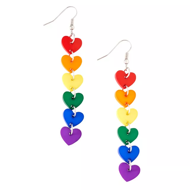 Rainbow Heart Chain Dangle Pride Earrings at Spencer's