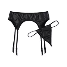 Black Faux Leather Garter Belt at Spencer's