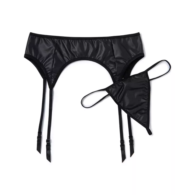 Black Faux Leather Garter Belt at Spencer's