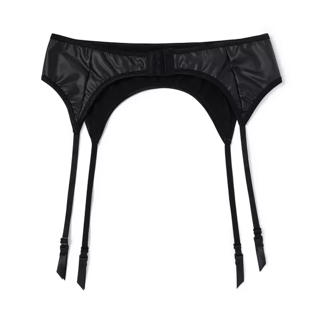 Black Faux Leather Garter Belt at Spencer's