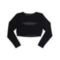 Long Sleeve Black Mesh Cutout Crop Top at Spencer's