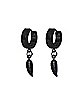 Black Leaf Dangle Huggie Earrings - 18 Gauge