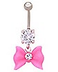 CZ Pink Bow Dangle Belly Ring - 14 Gauge