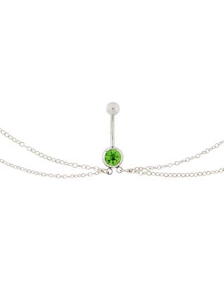 CZ Green Alien Chain Belly Ring - 14 Gauge