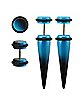 Ombre Black and Blue Fake Tapers and Plugs 2 Pair - 18 Gauge