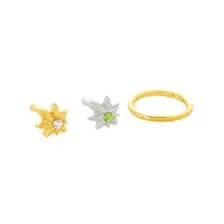 Multi-Pack CZ Weed Leaf Bone Nose Rings and Hoop Nose Rings 3 Pack - 18 Gauge at Spencer's