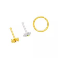 Multi-Pack CZ Weed Leaf Bone Nose Rings and Hoop Nose Rings 3 Pack - 18 Gauge at Spencer's
