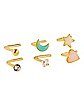 Multi-Pack CZ Goldtone Heart Star and Moon L-Bend Nose Rings 6 Pack - 20 Gauge