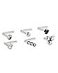 Multi-Pack CZ Silvertone Key and Ball L-Bend Nose Rings 6 Pack - 20 Gauge
