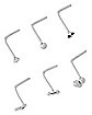 Multi-Pack CZ Silvertone Key and Ball L-Bend Nose Rings 6 Pack - 20 Gauge