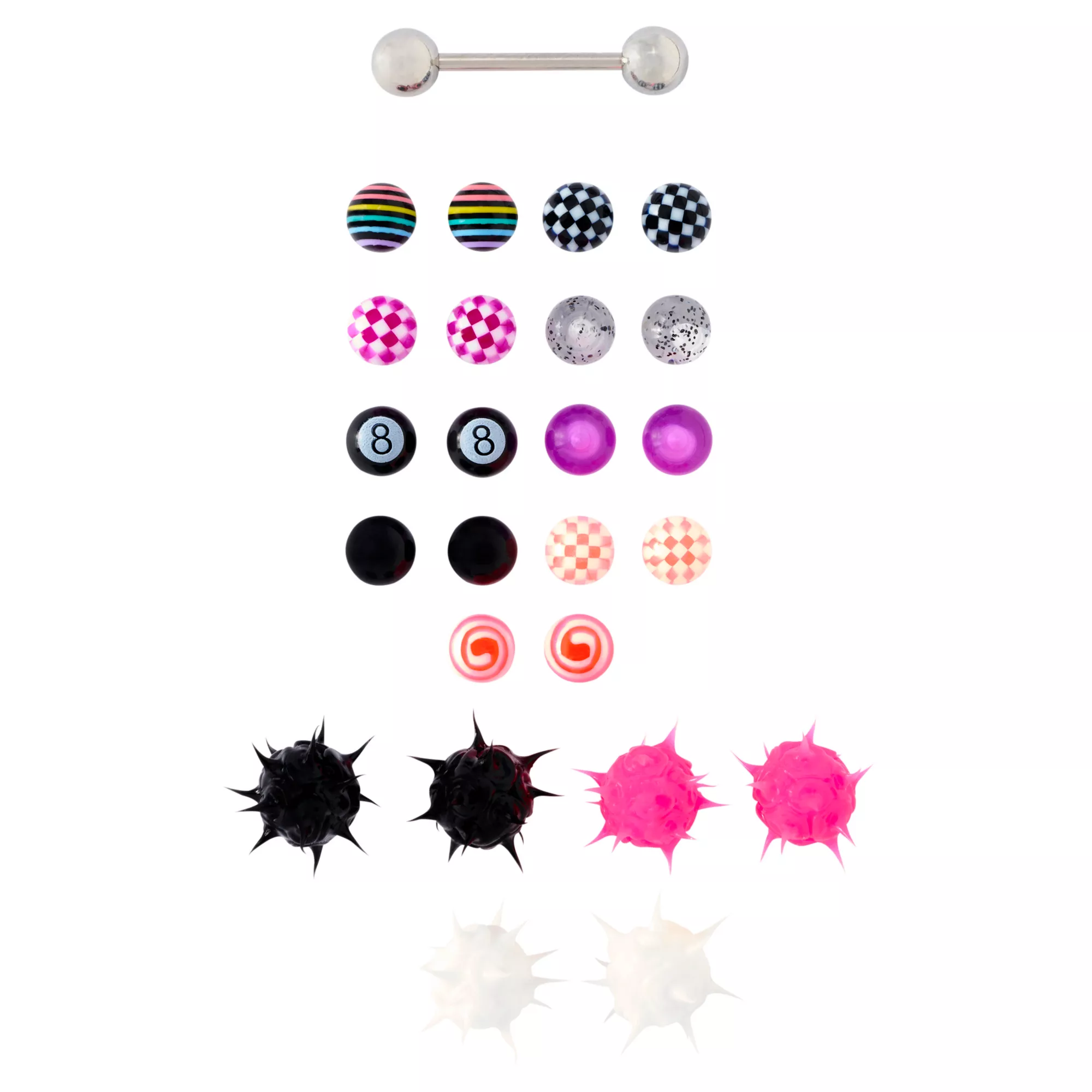 Barbell with Assorted Extra Balls 12 Pack - 14 Gauge