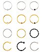 Multi-Pack CZ Goldtone Silvertone and Black Captive Rings Hoop Nose Rings and Half Hoop Nose Rings 12 Pack - 20 Gauge