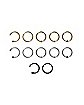 Multi-Pack CZ Goldtone Silvertone and Black Captive Rings Hoop Nose Rings and Half Hoop Nose Rings 12 Pack - 20 Gauge