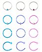 Multi-Pack Blue Purple and Pink Captive Rings Hoop Nose Rings and Half Hoop Nose Rings 12 Pack - 20 Gauge