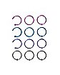 Multi-Pack Blue Purple and Pink Captive Rings Hoop Nose Rings and Half Hoop Nose Rings 12 Pack - 20 Gauge