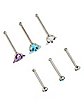 Multi-Pack Triangle and Round CZ Bone Nose Rings 6 Pack - 20 Gauge