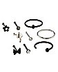 Multi-Pack CZ Black Hoop Nose Rings and Bone Nose Rings 9 Pack - 20 Gauge