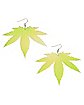 Neon Yellow Weed Leaf Dangle Earrings