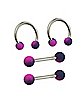 Multi-Pack Blue and Purple Ombre Horseshoe Rings and Nipple Barbells 2 Pair - 14 Gauge