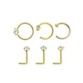 Multi-Pack CZ Goldtone L-Bend Nose Rings and Half Hoop and Hoop Nose Rings 6 Pack - 20 Gauge at Spencer's