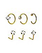 Multi-Pack CZ Goldtone L-Bend Nose Rings and Half Hoop and Hoop Nose Rings 6 Pack - 20 Gauge