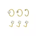 Multi-Pack CZ Goldtone L-Bend Nose Rings and Half Hoop and Hoop Nose Rings 6 Pack - 20 Gauge at Spencer's