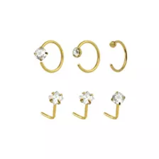 Multi-Pack CZ Goldtone L-Bend Nose Rings and Half Hoop and Hoop Nose Rings 6 Pack - 20 Gauge at Spencer's