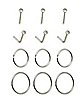Multi-Pack Silvertone Nose Pins and L-Bend Nose Rings and Hoop Nose Rings 12 Pack - 20 Gauge
