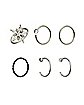 Multi-Pack CZ Hoop Nose Rings and Half Hoop Nose Rings 6 Pack - 20 Gauge