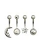 Multi-Pack CZ Moon and Opal-Effect Belly Rings 4 Pack - 14 Gauge